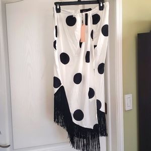 Polka Dot Tassel Hem Midi Skirt